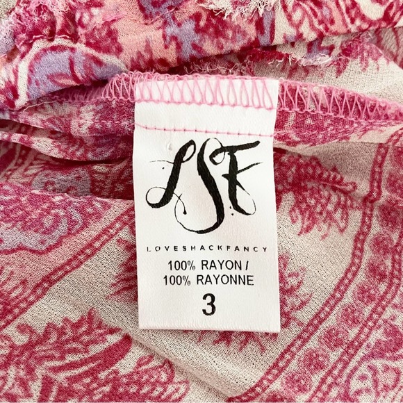 LOVESHACKFANCY Paisley Print Ruffle Pink Popover Mini Dress Large - Picture 9 of 9
